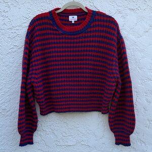 Sundry Knit Red and Blue Striped Cropped Sweater
